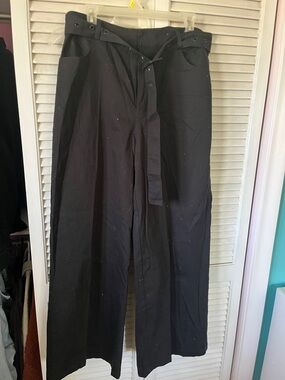 NWT Forever 21 Black High-Waist Wide Leg Chinos with Tie Belt